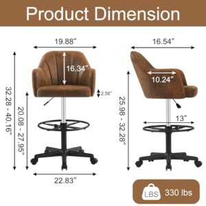 VECELO Home Office Desk Chair with Height Adjustable Seat and Footrest Ergonomic PU Standing Swivel Stool with Back and Arm