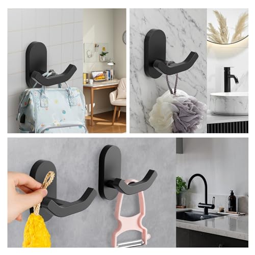 YUET Brass Bath Towel Hook, Heavy Duty Double Robe Wall Hooks, Wall Mounted Shower Hanger, Modern Coat Hook, for Bathroom Bedroom Hotel Kitchen Garage, Matte Black