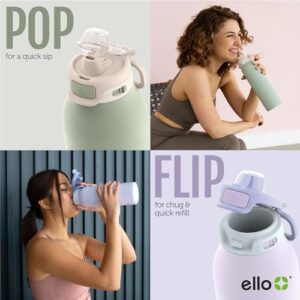 Ello Pop & Fill 32oz Stainless Steel Water Bottle with Quick Fill Technology, Double Walled and Vacuum Insulated Metal, Leak Proof Locking Lid, Sip and Chug, Reusable, BPA Free, Pistachio