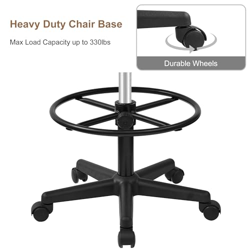 VECELO Home Office Desk Chair with Height Adjustable Seat and Footrest Ergonomic PU Standing Swivel Stool with Back and Arm