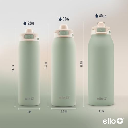 Ello Pop & Fill 32oz Stainless Steel Water Bottle with Quick Fill Technology, Double Walled and Vacuum Insulated Metal, Leak Proof Locking Lid, Sip and Chug, Reusable, BPA Free, Pistachio