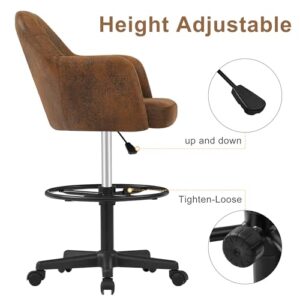 VECELO Home Office Desk Chair with Height Adjustable Seat and Footrest Ergonomic PU Standing Swivel Stool with Back and Arm