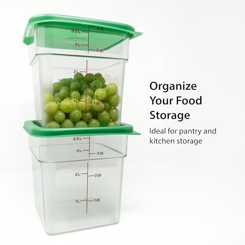 Cambro 4 QT (Quart) Square Food Storage Container with Greeen Lid (2 Pack) - Classic Series (Clear)