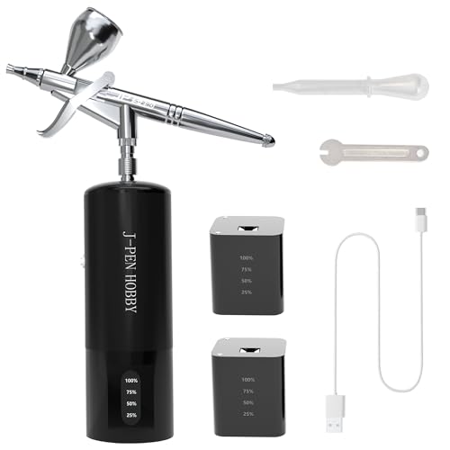 J PEN HOBBY P1 Airbrush Kit with compressor portable cordless airbrush set.Rechargeable auto stop dual action airbrush,model painting nail art craft lure