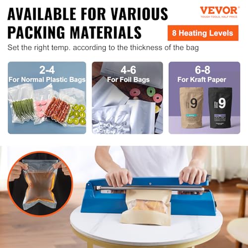 VEVOR Impulse Sealer 16 inch, Manual Heat Seal Machine with Adjustable Heating Mode, ABS Shrink Wrap Bag Sealers for Plastic Mylar PE PP Bags, Portable Poly Bag Sealing Machine with Extra Replace Kit