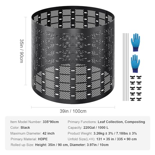 VEVOR Compost Bin 220 Gallon, Outdoor Expandable Composter, Easy to Setup & Large Capacity Composting Bin, Fast Creation of Fertile Soil