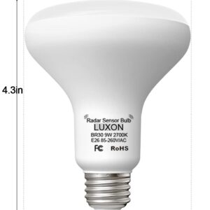 LUXON 9W BR30 Radar Motion Sensor Light Bulbs, Detector Dusk to Dawn 90W Equivalent,Smart Led Lamp Lighting,Indoor Outdoor Auto On/Off E26 Base Soft White 2700K