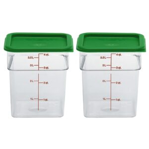 cambro 4 qt (quart) square food storage container with greeen lid (2 pack) - classic series (clear)