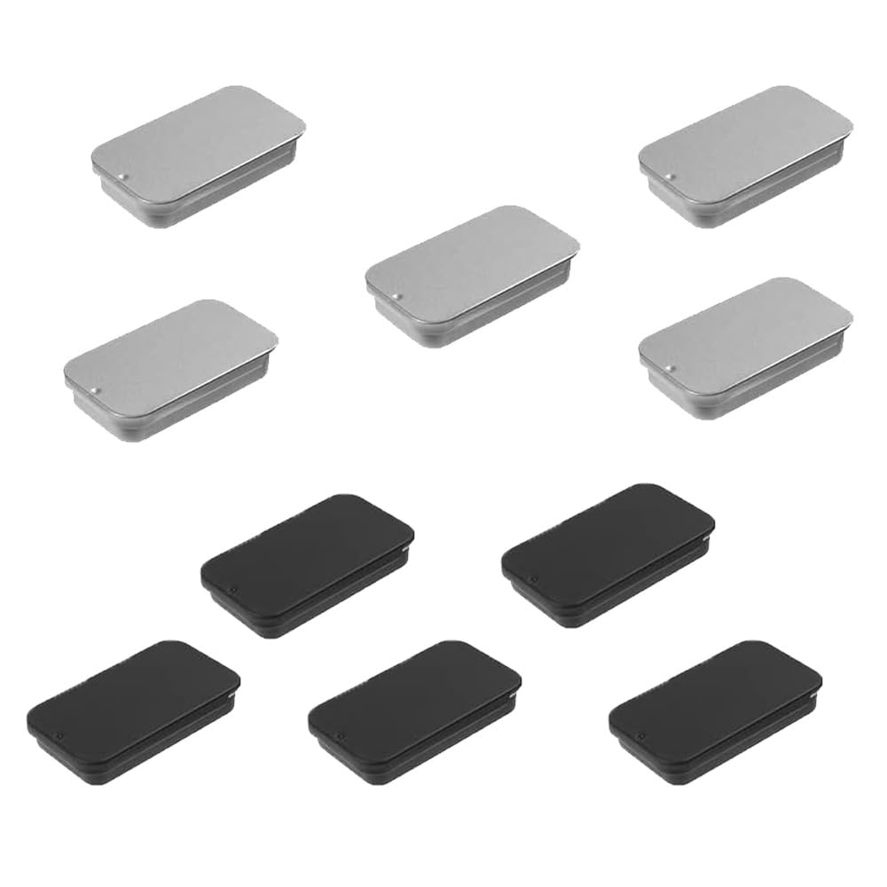 diyfixlcd 10 Pieces Mini Sliding metal tins, Metal Rectangular Push-Pull Box with Sliding Lid, Portable Empty Box for Wedding Candy Jewelry Lip Balm, Black, Silver