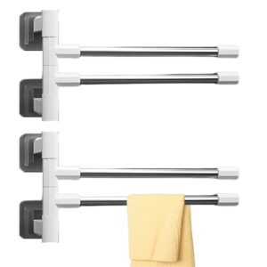 2 pieces towel holder, swing arm kitchen bathroom towel rack wall self-adhesive, 2-arm