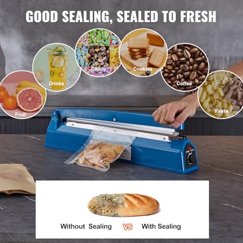 VEVOR Impulse Sealer 16 inch, Manual Heat Seal Machine with Adjustable Heating Mode, ABS Shrink Wrap Bag Sealers for Plastic Mylar PE PP Bags, Portable Poly Bag Sealing Machine with Extra Replace Kit