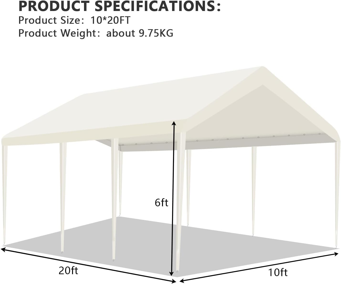 Carport Canopy 10' x 20' Outdoor Carport with Ball Bungees 600D Oxford Tearproof Replacement Canopy Tent Top Garage Shelter Cover Waterproof & UV Protection，Not Included Frame 22pound Heavy