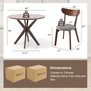 ERGOMASTER Dining Table Set for 2, Small Kitchen Table Chairs Set of 2, Mid-Century Wooden Round Dining Table and Two Dining Chairs for Dining Room, Kitchen, Café, Restaurant, Living Room…