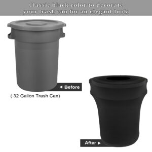 BSTKEY 32 Gallon Stretch Spandex Trash Can Cover, 4 Pack Outdoor Fitted Waste Container Cover Round Garbage Can Covers for Wedding Party Fundraiser Decor, without Trash Can (Black)