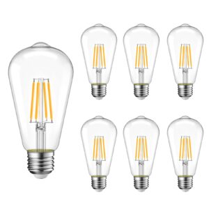 cxlho 6 packs st58 led edison bulbs, 4 watt vintage light bulbs equivalent to 40 watts, 2700k warm white antique decorative light bulbs, 90+ cri, 480 lumens e26 base led bulbs, clear glass, dimmable