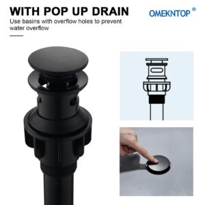 Bathroom Faucet Matte Black, OMEKNTOP 8 Inch Waterfall Bathroom Sink Faucet 3 Hole, Black Bathroom Faucet with Pop Up Drain and Hose, Two Handles Bathroom Faucet for Basin Lavatory Vanity