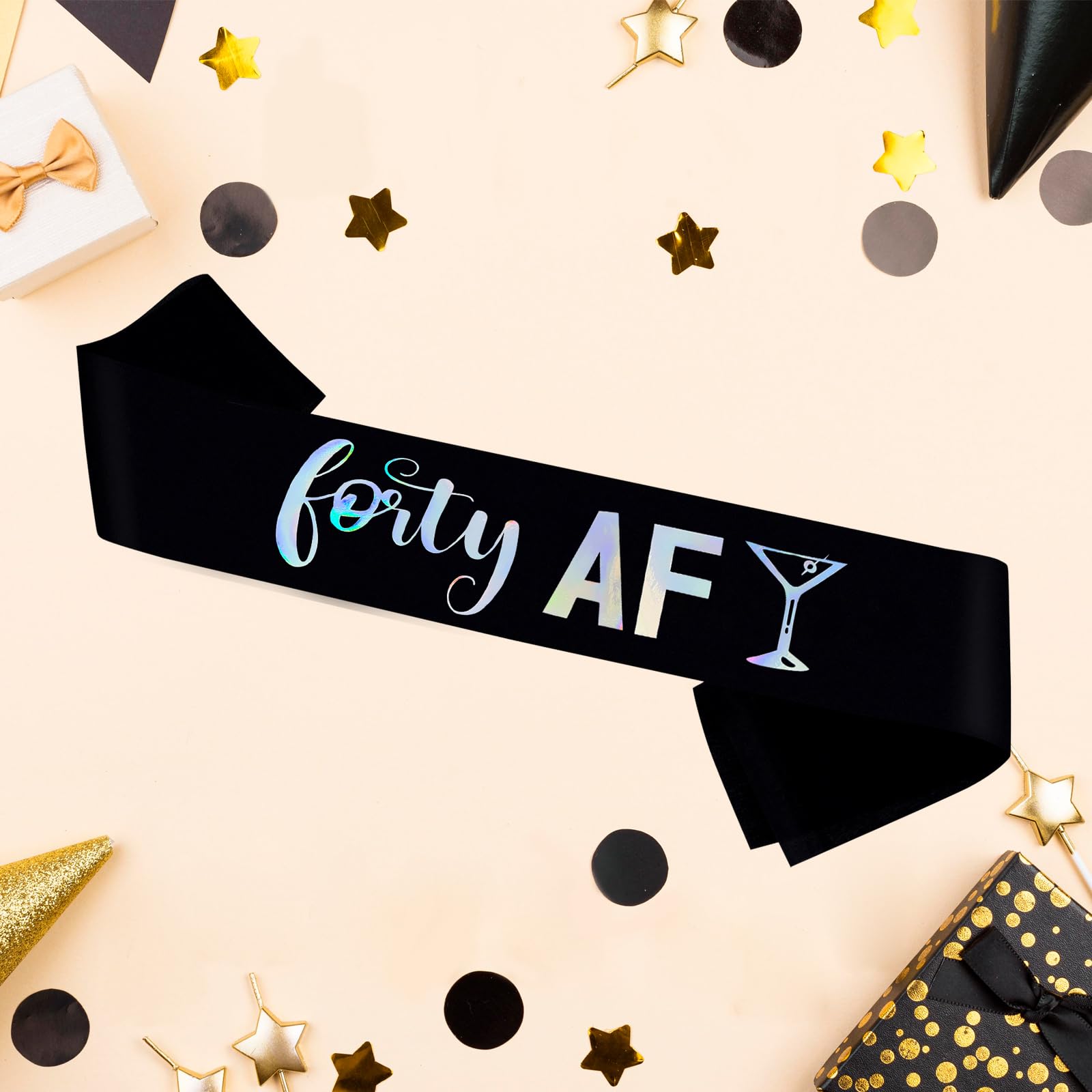 Forty AF Sash,Cheer to 40 Years Party Decor,40th Birthday Sash,RIP to My 30s Party Decorations,Black with Laser Print