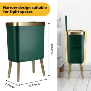 Yatgowell Office Trash Can with Lid,Small Kitchen Trash Can, 4 Gallon Kitchen Trash Can with Gold Edge,Modern Green Trash Can Waste Basket for Bedroom,Living Room, Toilet