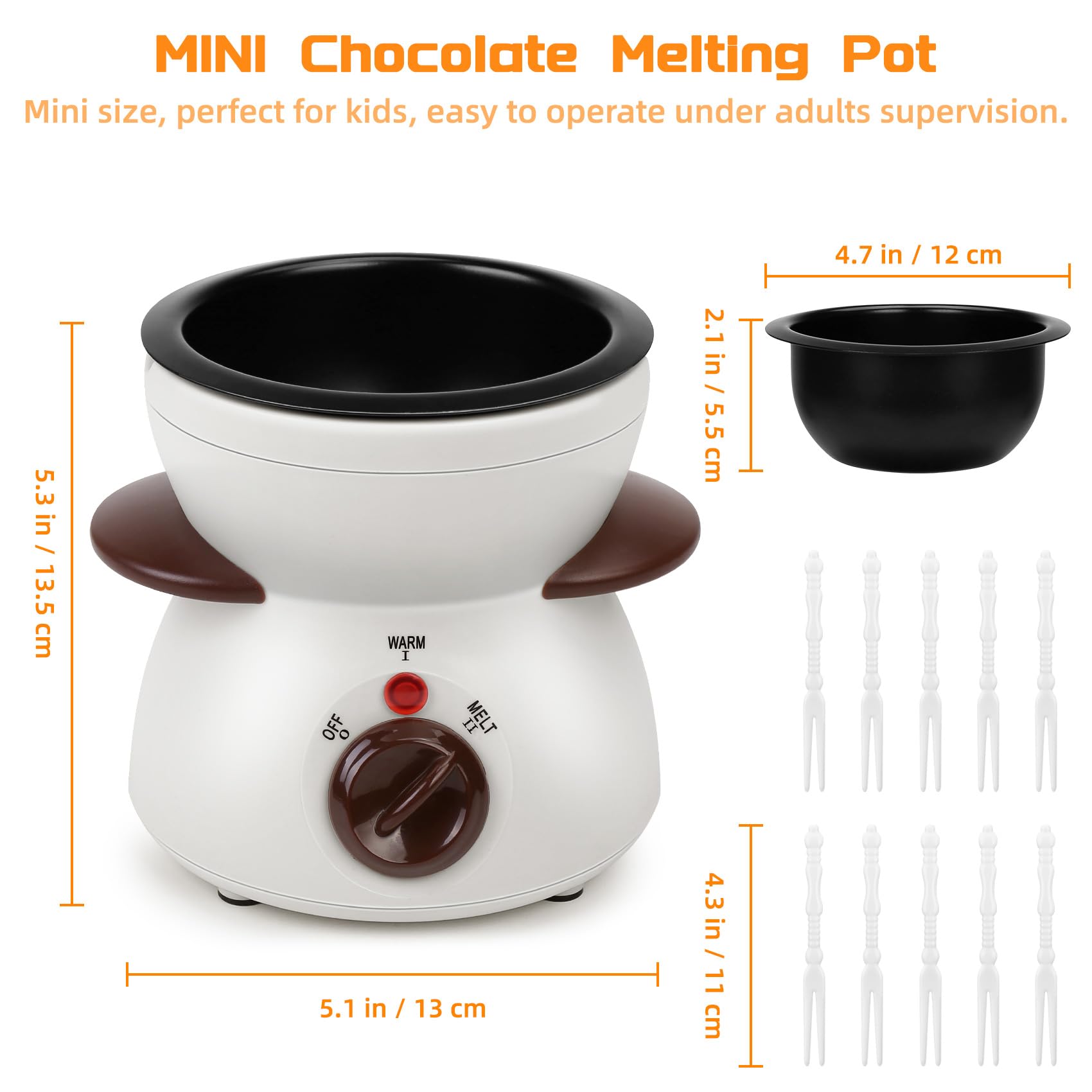 Mini Chocolate Melting Pot, Chocolate Fondue Fountain, 8.79OZ Warmer Machine for Milk Chocolate, Cheese, Butter, Candy (White)