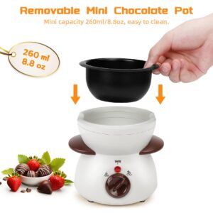 Mini Chocolate Melting Pot, Chocolate Fondue Fountain, 8.79OZ Warmer Machine for Milk Chocolate, Cheese, Butter, Candy (White)