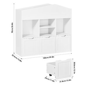 FOTOSOK Toy Storage Organizer with 3 Movable Drawers, Toy Organizers and Storage with Concealed Wheels and 7 Cubbies, Toy Storage Kids Storage Organization, Playroom Furniture, White