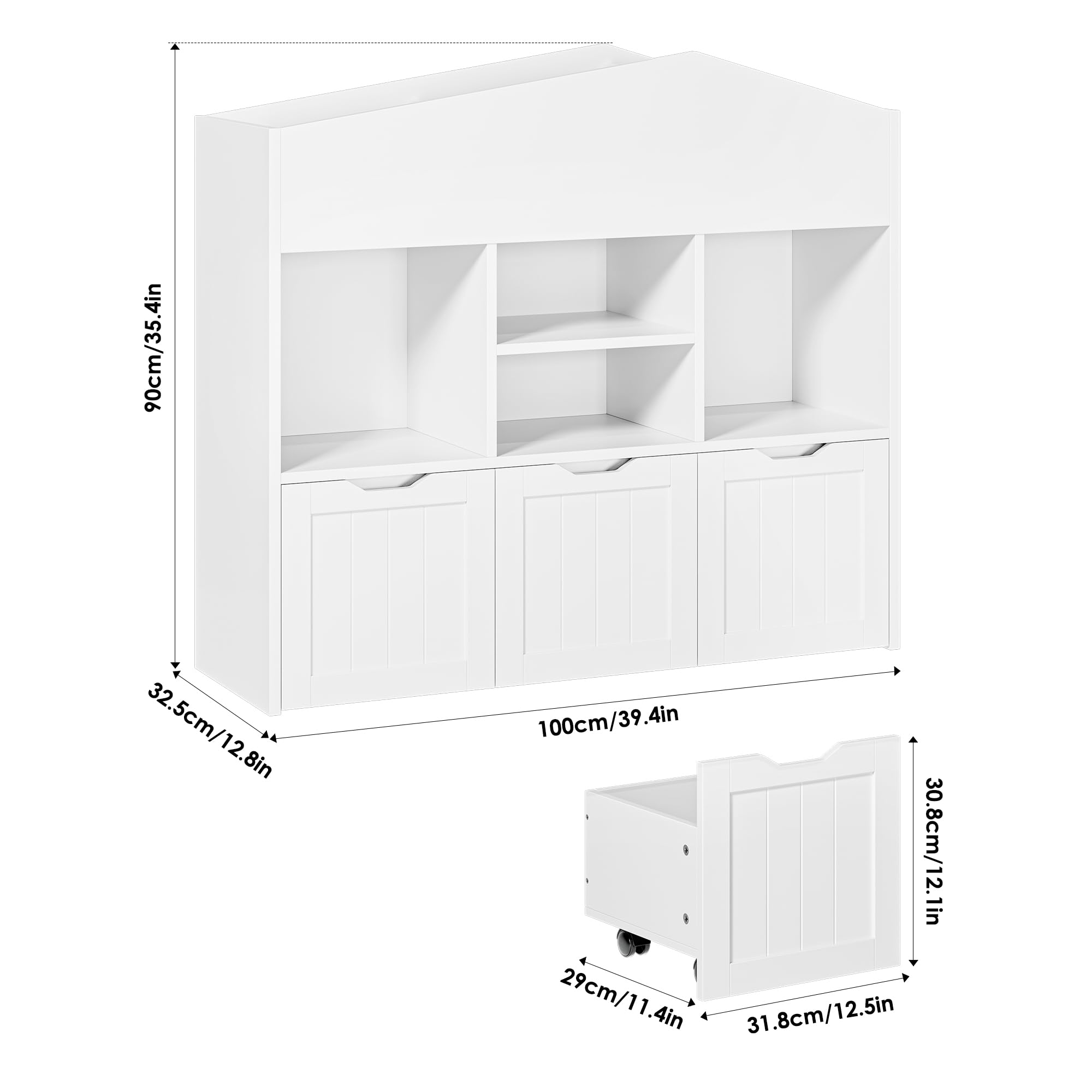 FOTOSOK Toy Storage Organizer with 3 Movable Drawers, Toy Organizers and Storage with Concealed Wheels and 7 Cubbies, Toy Storage Kids Storage Organization, Playroom Furniture, White