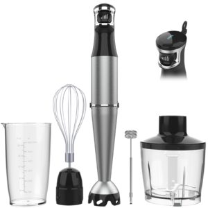 immersion blender handheld corded hand blender 1100w, trigger variable speed 5 in 1 stick blender, emulsion blender with chopper, whisk and frother for soup, baby food and smoothies