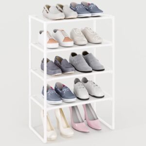 muahrce 5-tier small shoe rack for closet and entryway, narrow shoe shelf organizer,stackble shoe stand,non-woven fabric metal free standing shoe racks (white, 18" w x 9.9" d x 28.6" h)