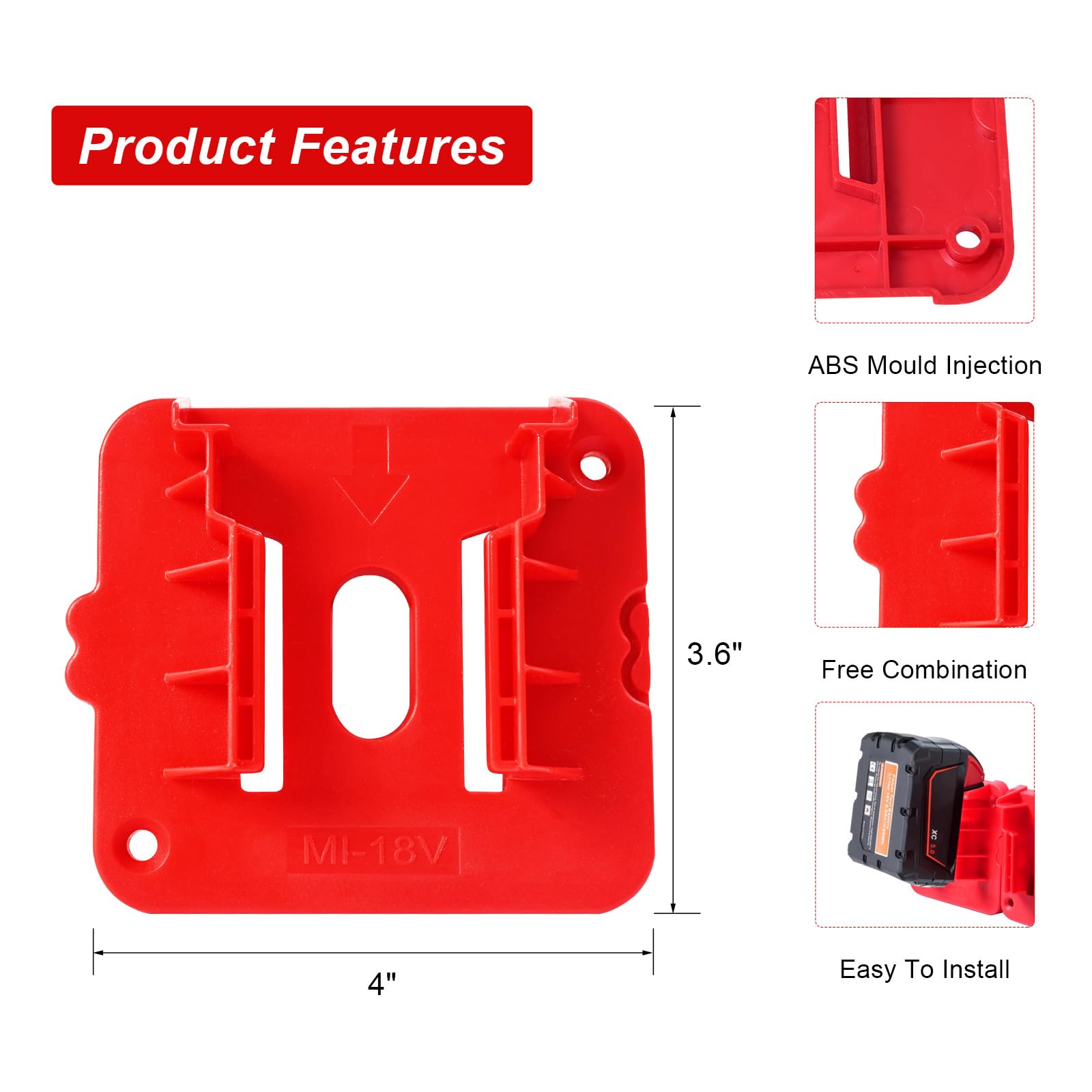 KETTKEL Milwaukee M18 Battery Holder,Wall Mount 18v Milwaukee Battery Storage Case Tool Holder For Shelf Work Van Toolbox (10)