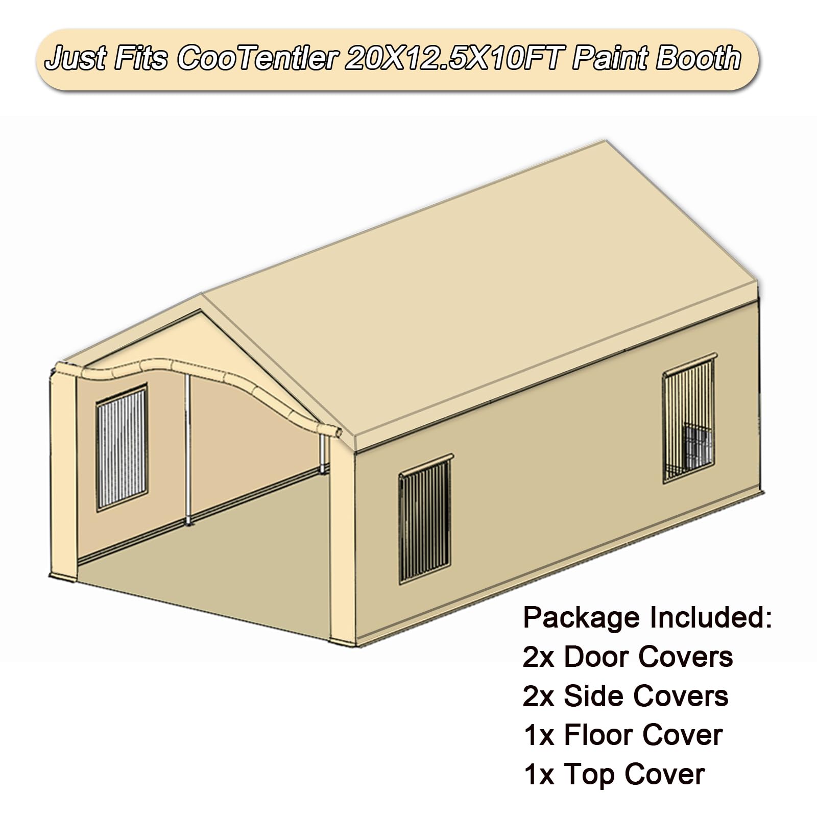 CooTentler 20x12.5x10FT Portable Paint Booth Cover Replacement Tarp (Not Include Metal Frames)