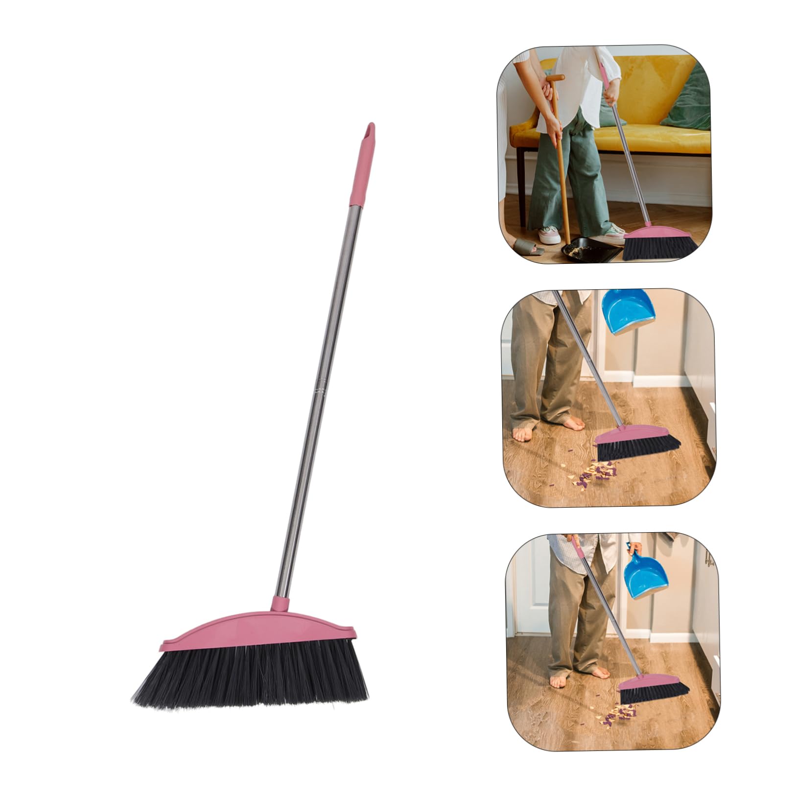 HOLIDYOYO Outdoor Indoor Broom for Floor Cleaning Collapsible Long Handle Angle Brooms Heavy Duty for Home Garage Kitchen Office Courtyard Lobby Lawn Concrete Pink