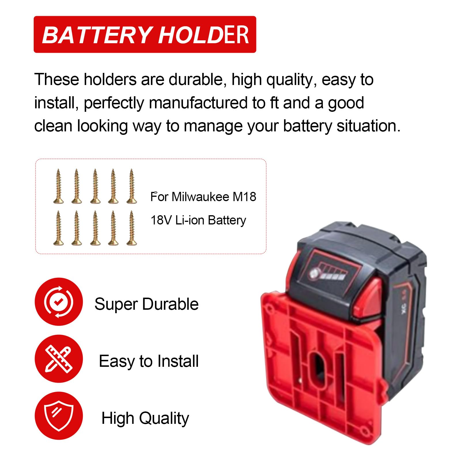 KETTKEL Milwaukee M18 Battery Holder,Wall Mount 18v Milwaukee Battery Storage Case Tool Holder For Shelf Work Van Toolbox (10)