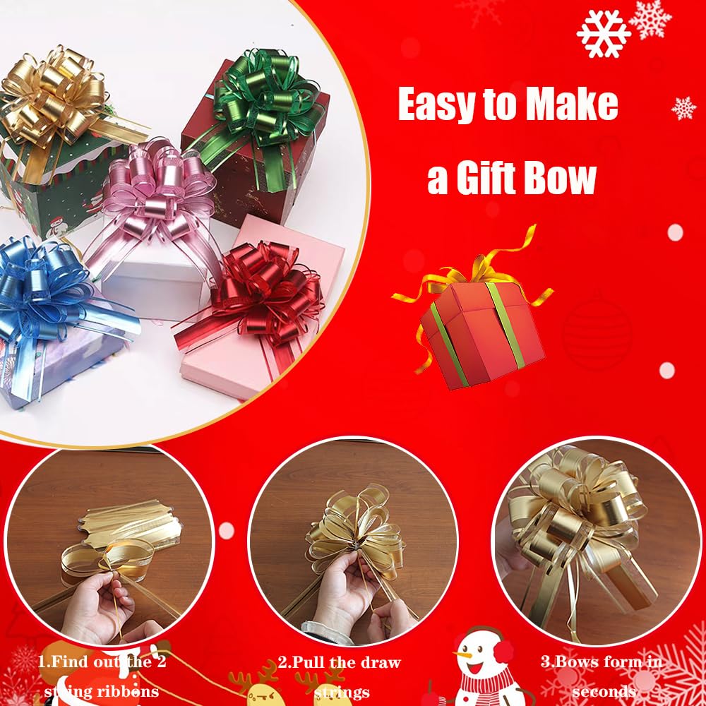 HQJAXJ 6 PCS Pull Bow,Gold Gift Bows for Presents 6 inch Pull Bow for Gifts Wrapping Party Gift Boxes Bow Basket Packaging Bows for Valentine's Day Presents Flower Decorations (gold)