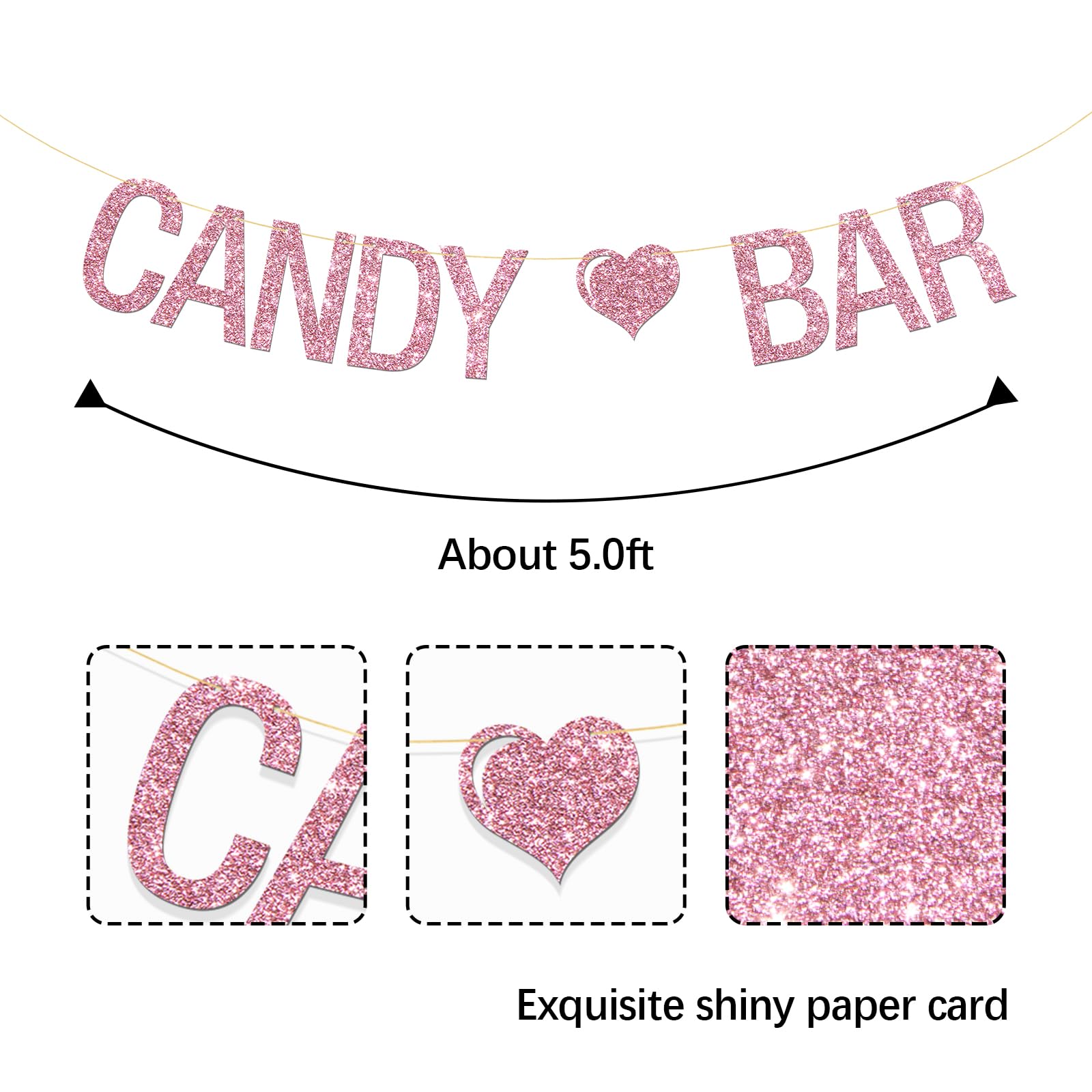 Candy Bar Banner, Engagement Wedding/Girls Birthday/Bride to Be/Bachelorette Party Bunting Hanging Bunting Decorations Supplies - Pink Glitter