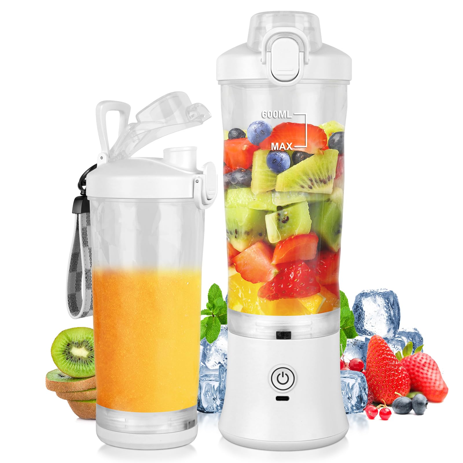 Portable Blender 20oz Large Capacity, 6 Blades Mini Blender for Shakes and Smoothies, BPA Free Personal Blender with Rechargeable USB, Fresh Juice Blender for On the Go, White