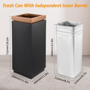 WICHEMI Trash Can Indoor Outdoor Commercial Trash Can with Lid Open Top Stainless Steel Industrial Large Garbage Can with Removable Inner Bucket Metal Trash Bin Square - 11.8x11.8x28.5in