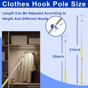 Frebuta Clothes Hook Pole, 51In Closet Reacher Pole Stainless Steel Garment Hook Pole S Hook For Plants Hang Light Rod Soft Sponge Handle Studiness& Durability Lightweight (Yellow Black)