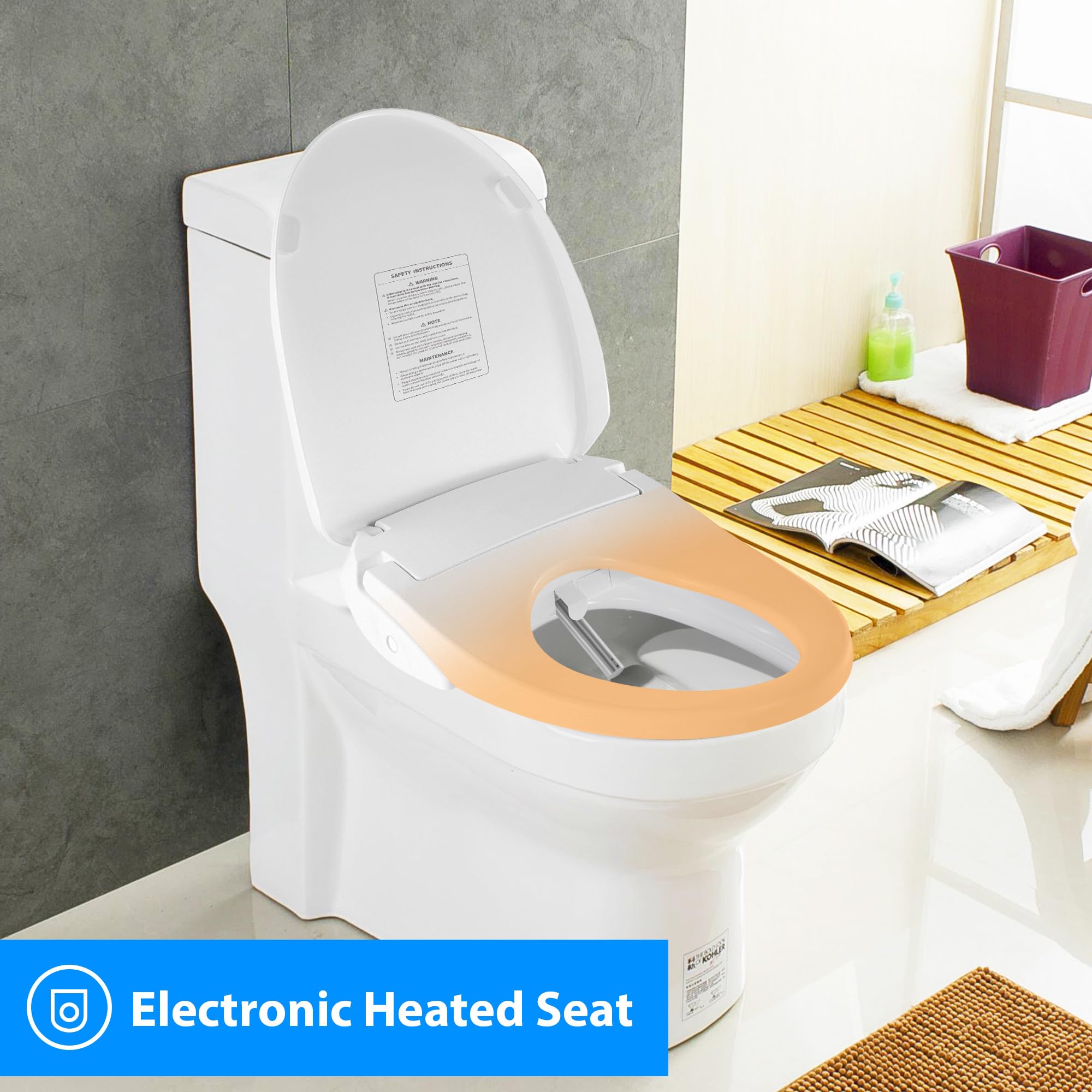 Remote Controlled Electric Bidet Seat for Elongated Toilets, Featuring Electronic Heated Seat, Multiple Spray Modes, Warm Air Dryer, and Adjustable Stainless-Steel Nozzle