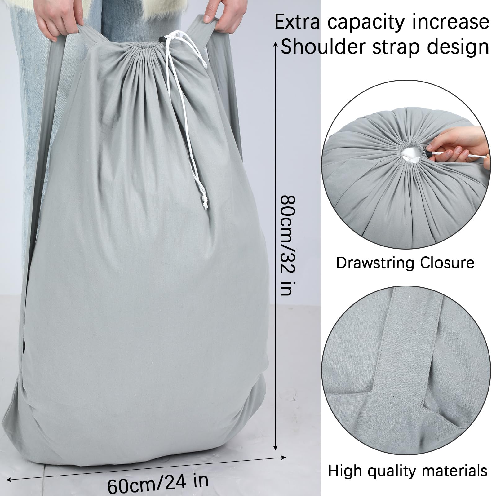 Wovnet 2 Pcs Extra Large Laundry Bag with Straps 24 x 32 Inch Polyester Cotton Laundry Backpack Heavy Duty Hamper Bag Collapsible Large Dirty Clothes Bag for College Travel Dorm Camping