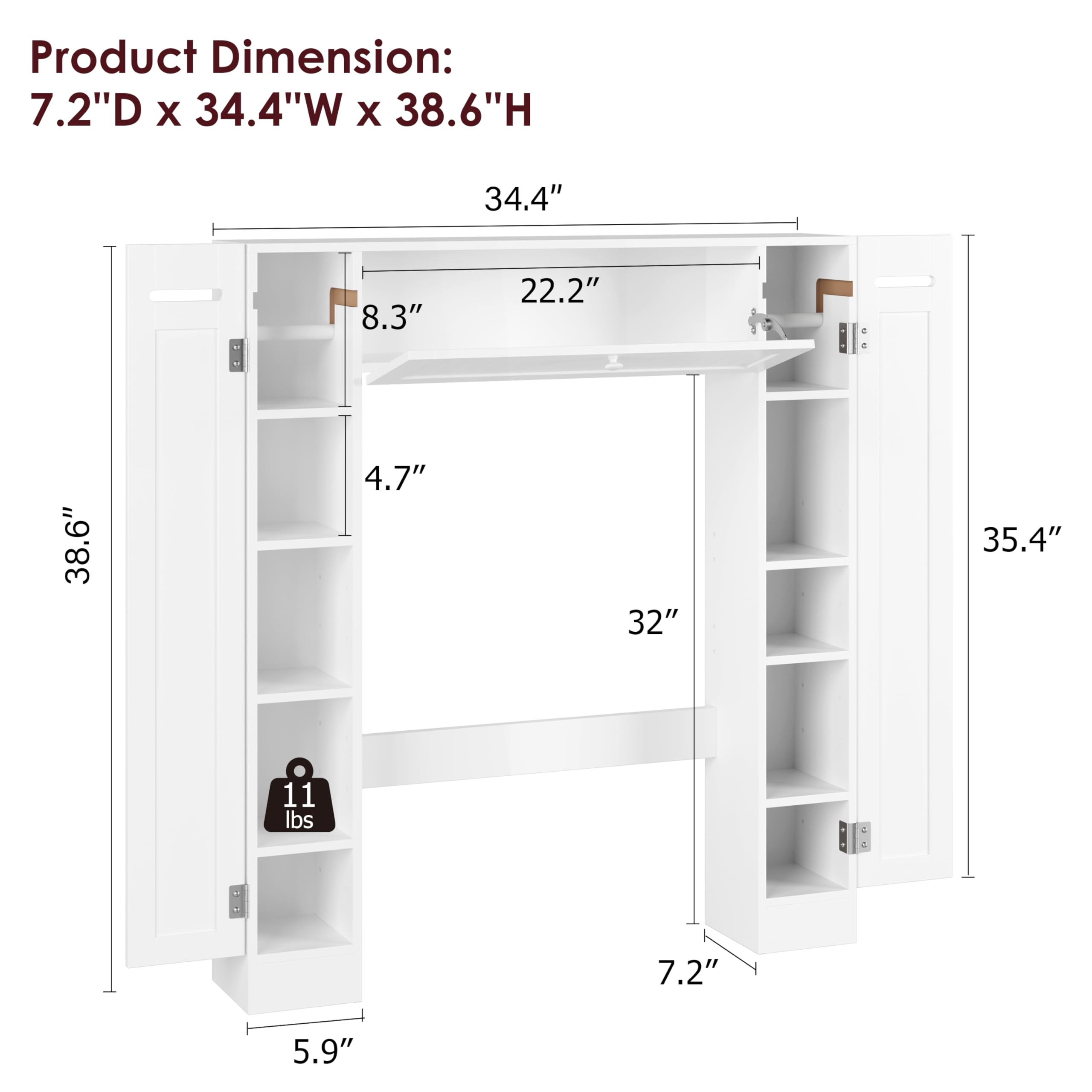 Over The Toilet Storage Cabinet, Bathroom Space Saver with Paper Holder and Adjustable Shelves, Freestanding Toilet Cabinet Organizer with 2 Side Doors and Pull-Down Door, White