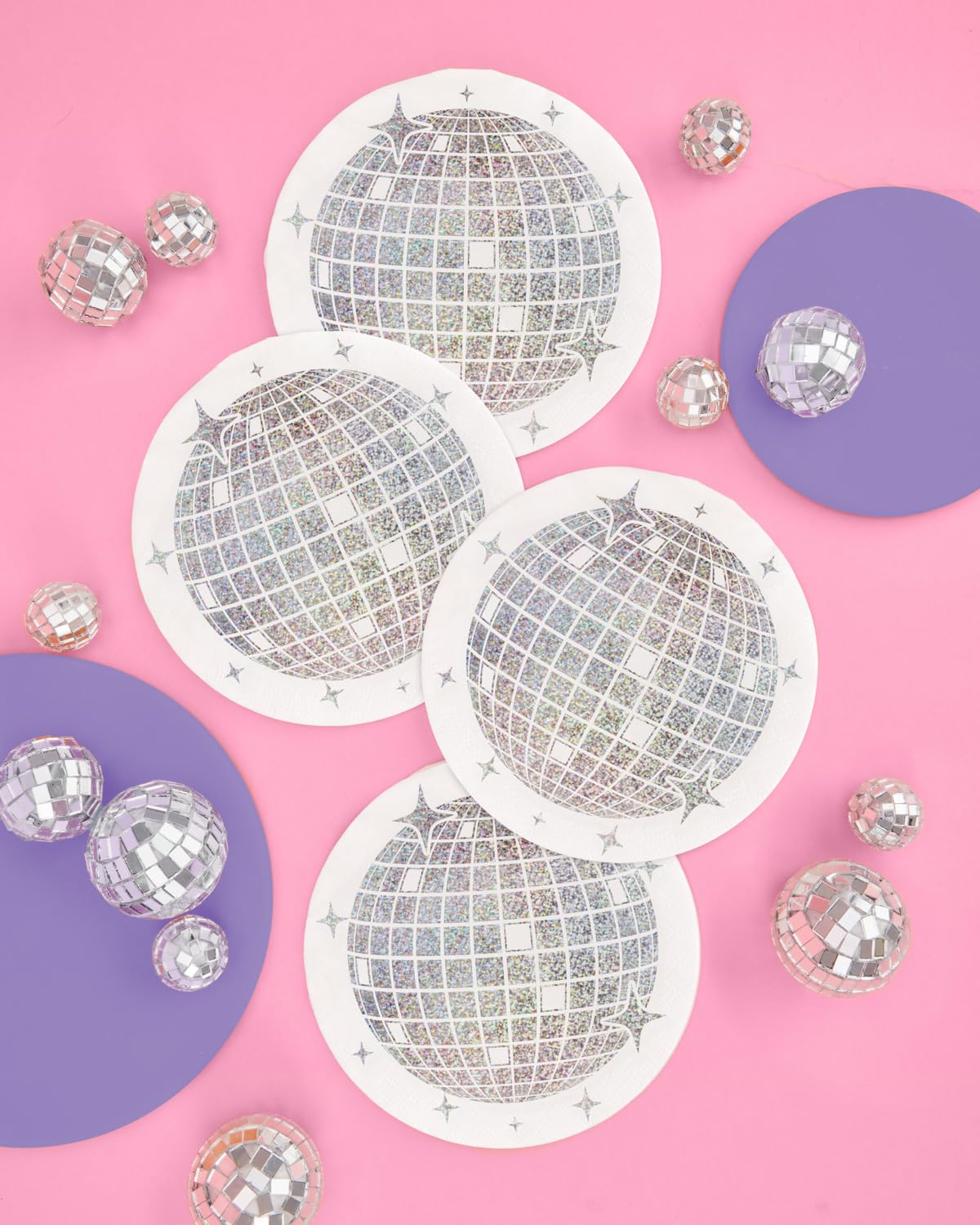 xo, Fetti Disco Ball Napkins - 3-ply, 25 pcs Shimmer Iridescent | Last Disco Bachelorette Decorations, Groovy Retro Birthday Party Supplies, NYE Tableware, 70s Baby Shower, Space Cowboy