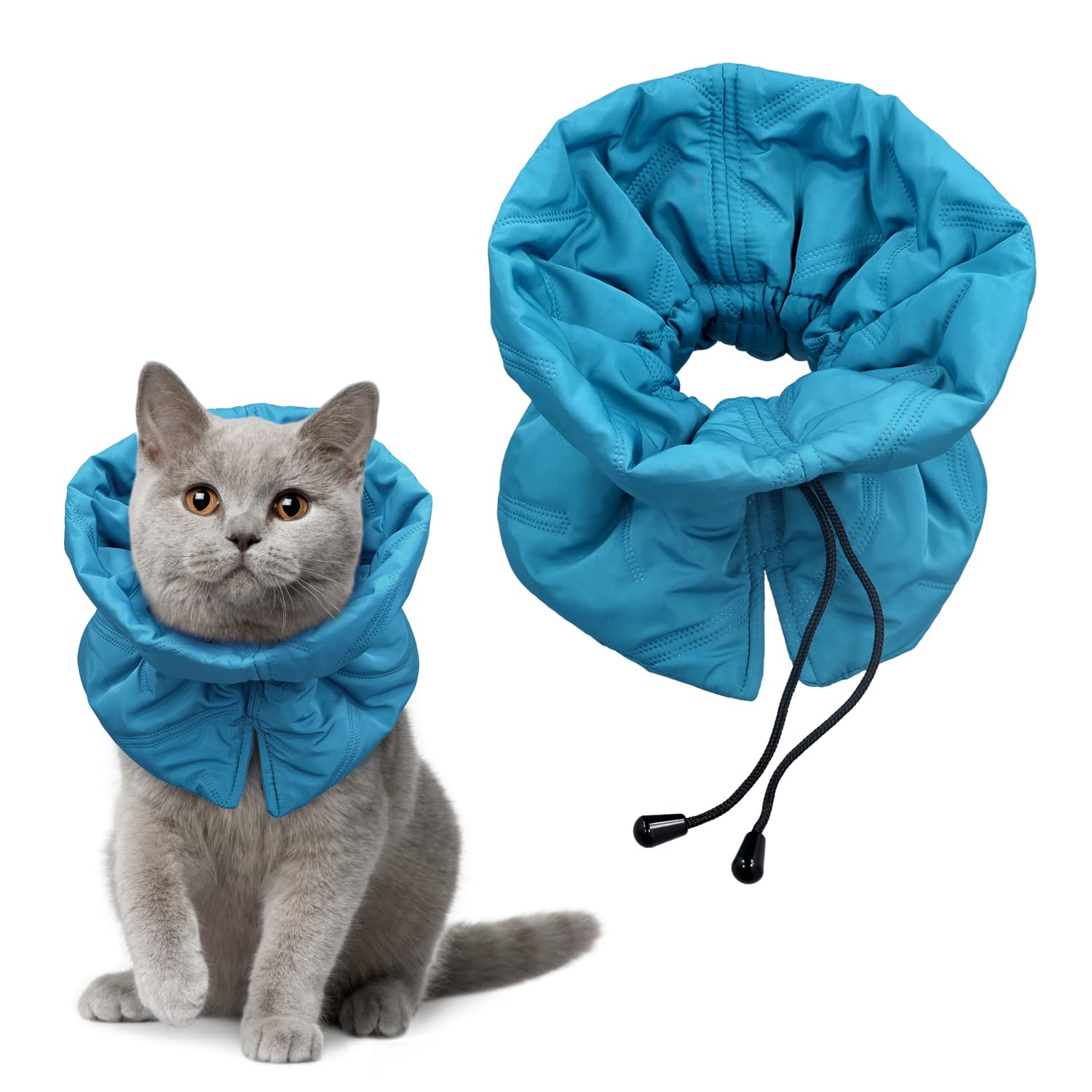 Cat Recovery Collar, Soft Adjustable Cat Cone Collar Breathable Cat Neck Protector Elizabethan Collar Lightweight Waterproof Kitten Cone Alternative for Puppies Pets, Stop Licking (S, Blue)