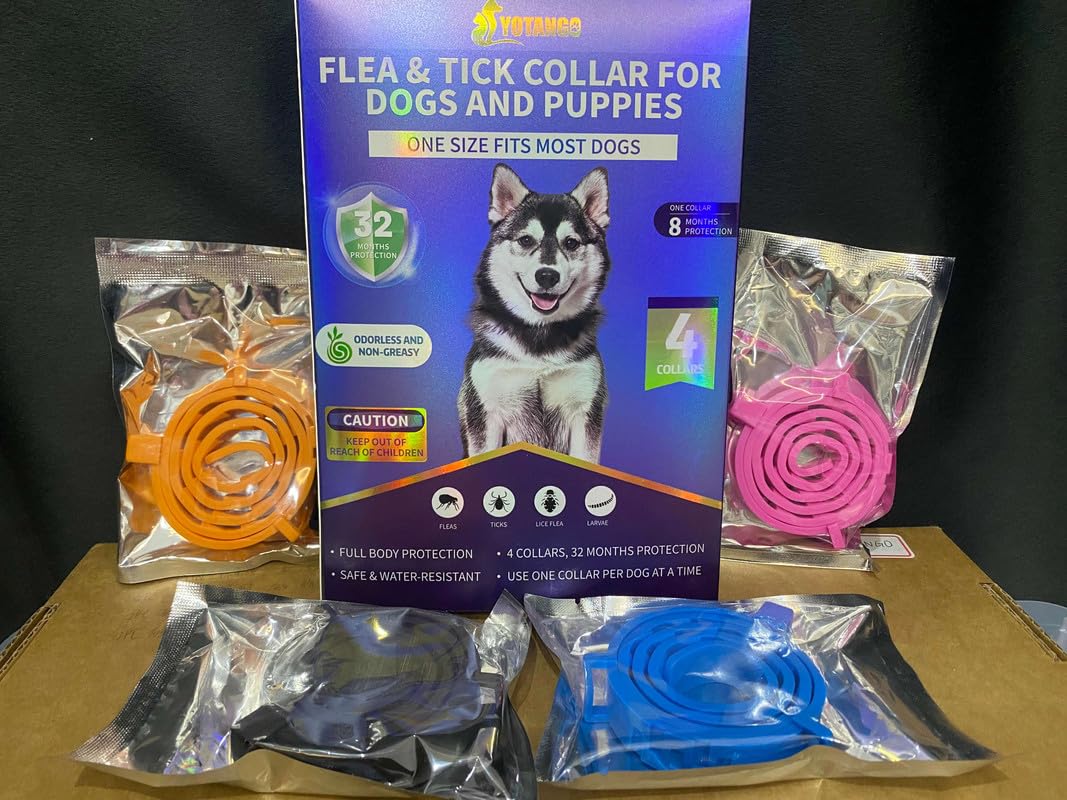 4 Pack Flea Collar for Dogs, 8 Months Flea and Tick Collar for Dogs Puppies, Flea and Tick Prevention for Dogs, Adjustable Waterproof Dog Flea Collar, Dog Flea Tick Treatment-Black Blue Pink Orange