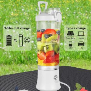 Portable Blender 20oz Large Capacity, 6 Blades Mini Blender for Shakes and Smoothies, BPA Free Personal Blender with Rechargeable USB, Fresh Juice Blender for On the Go, White