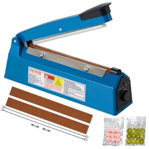 vevor impulse sealer 8 inch, manual heat seal machine with adjustable heating mode, abs shrink wrap bag sealers for plastic mylar pe pp bags, portable poly bag sealing machine with extra replace kit