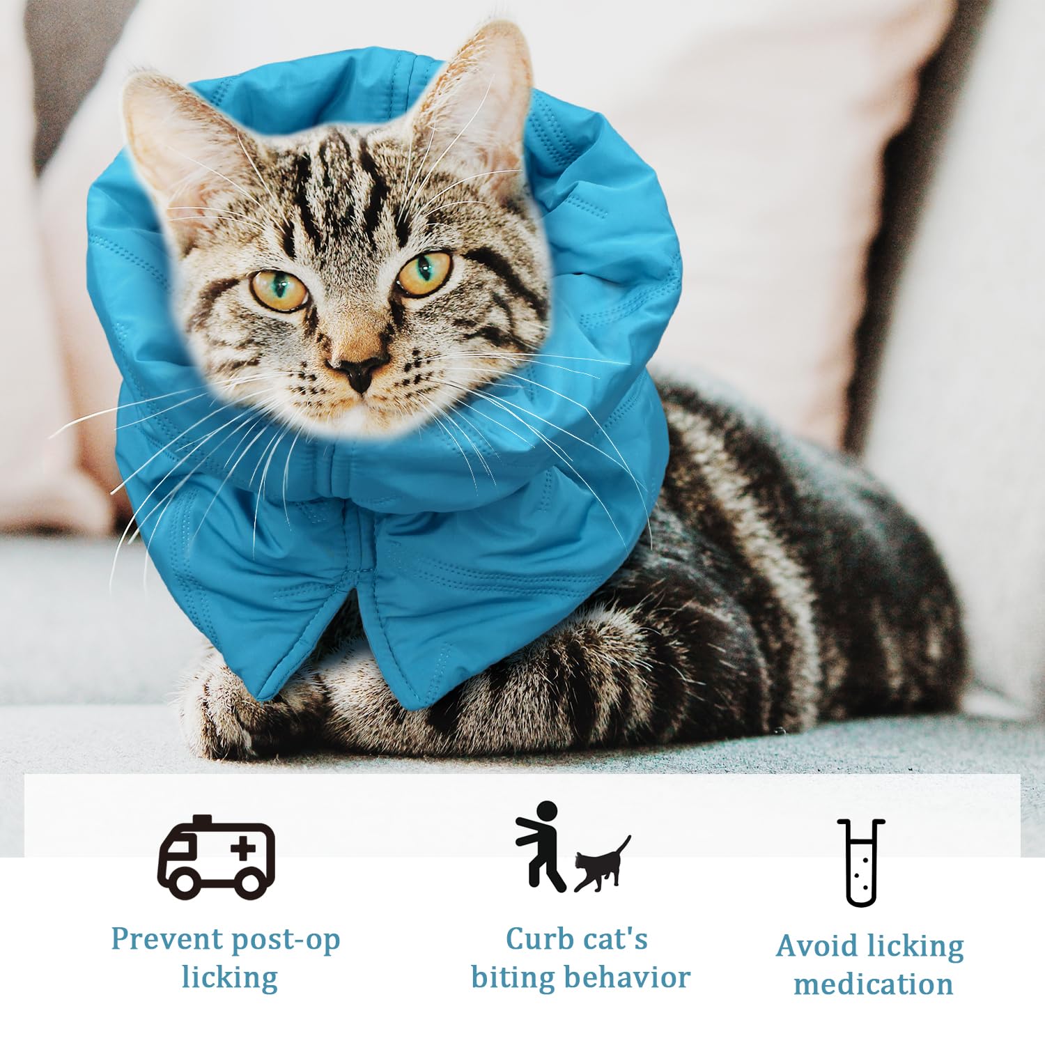 Cat Recovery Collar, Soft Adjustable Cat Cone Collar Breathable Cat Neck Protector Elizabethan Collar Lightweight Waterproof Kitten Cone Alternative for Puppies Pets, Stop Licking (S, Blue)