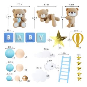 Bear Cake Toppers Bear Balls Cake Decorations with BABY Letters for Boy Girl Baby Shower Birthday Party Decorations (Blue)