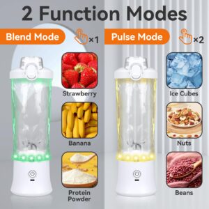 Portable Blender 20oz Large Capacity, 6 Blades Mini Blender for Shakes and Smoothies, BPA Free Personal Blender with Rechargeable USB, Fresh Juice Blender for On the Go, White