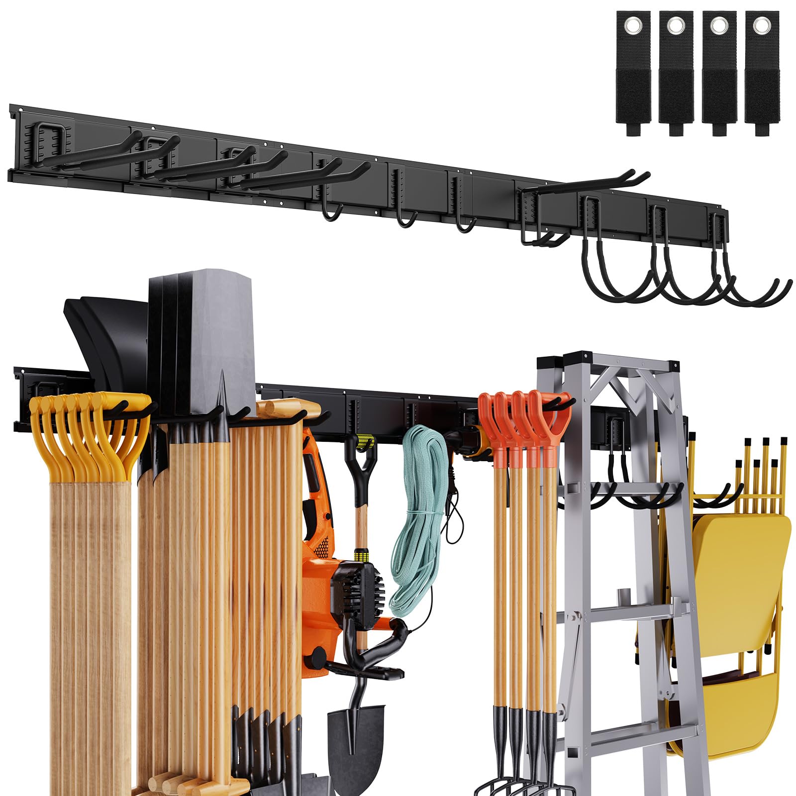 Waturis Garage Wall Organizer, 64 Inch Heavy Duty Garden Tool Organizer, 18PCS Adjustable Tool Storage Rack for Garage Storage Organization Yard Shed Tool Organizer