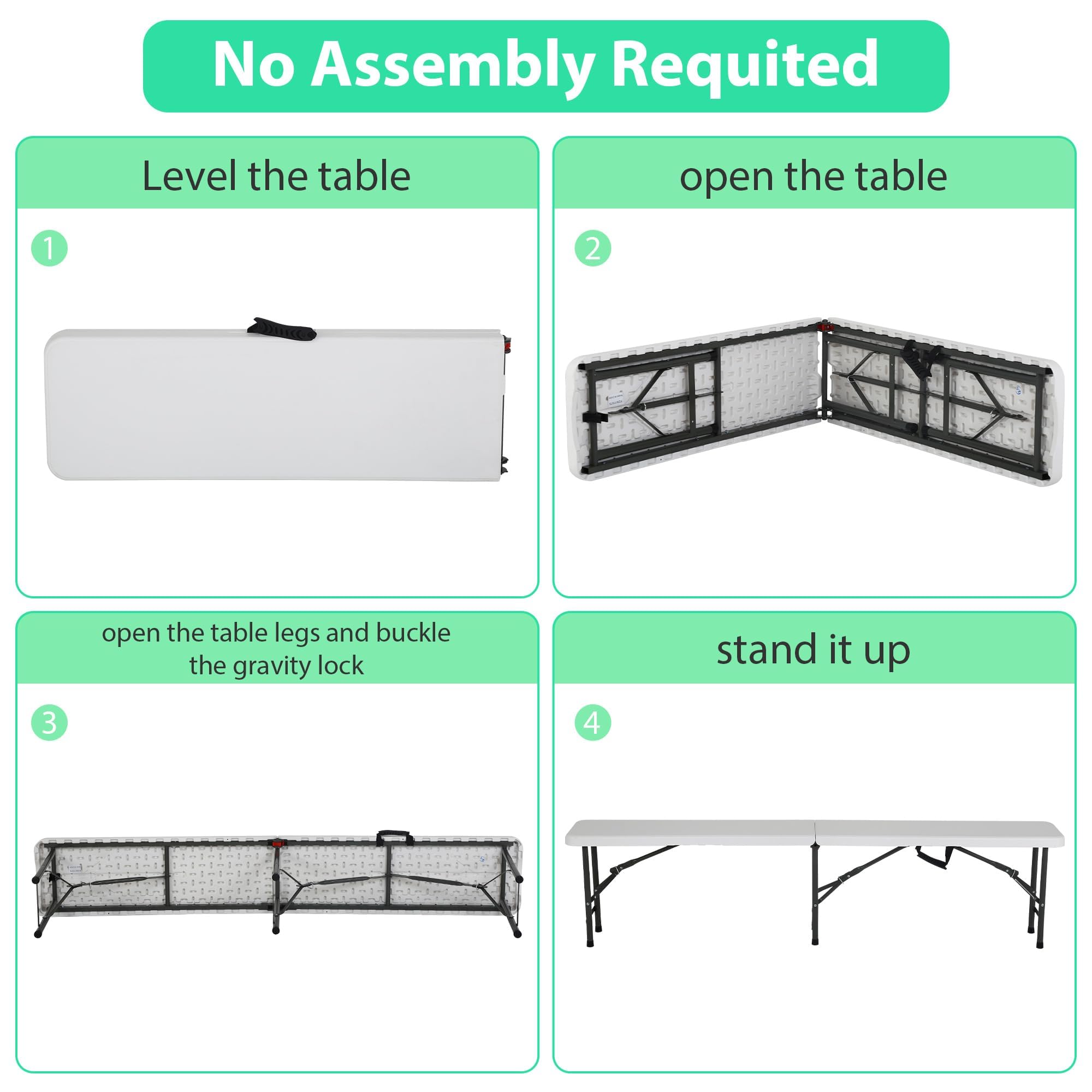 Folding Bench, Foldable Bench with Lockable Steel Legs, Plastic Bench with Carrying Handle, Folding Bench 6 FT Long, Picnic Table Bench for Picnic Camping Dining Party, Foldable Bench Seat, One Piece